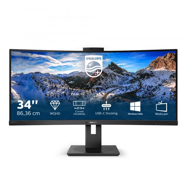 PHILIPS MONITOR CURVO 34 LED VA 21:9 3440X1440 500 CD/M, DP/HDMI, USB-C, WEBCAM, ALTEZZA, MULTIMEDIALE [346P1CRH]