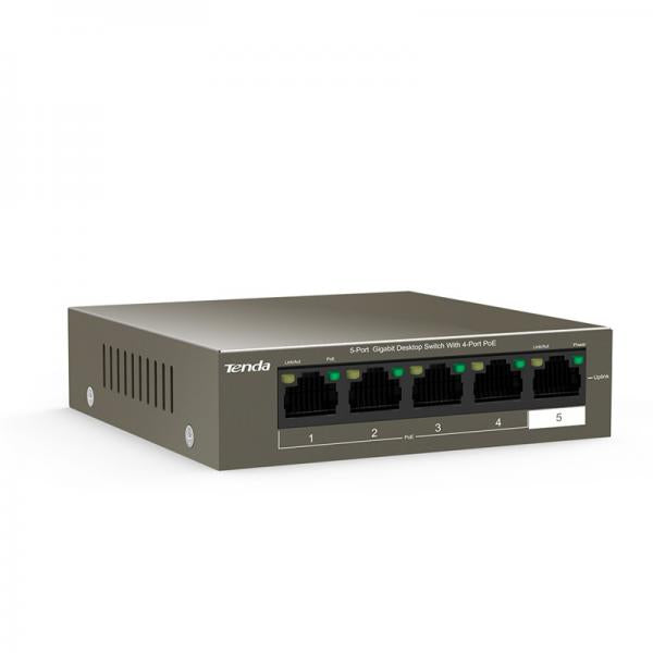 TENDA SWITCH 5 PORTE GIGABIT DESKTOP CON 4 PORTE PoE [TEG1105P-4-63W]