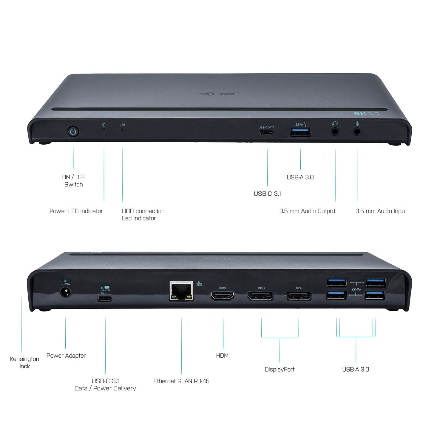 i-tec USB 3.0 / USB-C / Thunderbolt 3, 3x 4K Docking Station + Power Delivery 85W [CATRIPLE4KDOCKPDIT]