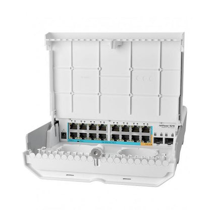 MikroTik, netPower 15FR, switch exterior de 18 puertos con 15 puertos PoE inversos y SFP CRS318-1Fi-15Fr-2S-OUT [CRS318-1Fi-15Fr-2S-OUT] 