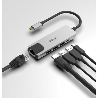 D-LINK HUB USB-C 5-IN-1 CON HDMI E POWER DELIVERY 60W, USCITE: HDMI x1, Ethernet x1, USB 3.0 x2, USB-C x1, HDMI FINO A 4K, PLUG AND PLAY [DUB-M520]