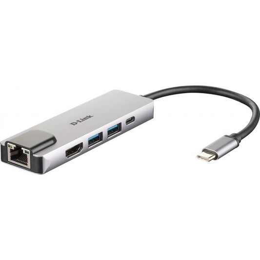 D-LINK HUB USB-C 5-IN-1 CON HDMI E POWER DELIVERY 60W, USCITE: HDMI x1, Ethernet x1, USB 3.0 x2, USB-C x1, HDMI FINO A 4K, PLUG AND PLAY [DUB-M520]