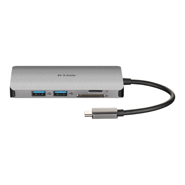 D-LINK HUB USB-C 8-IN-1 CON HDMI, ETHERNET, LETTORE CARD E POWER DELIVERY 60W, USCITE: HDMI x1, Ethernet x1, USB 3.0 x3, USB-C x1, SD x1, TF x1, HDMI FINO A 4K, PLUG AND PLAY [DUB-M810]