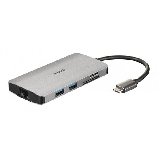 D-LINK HUB USB-C 8-IN-1 CON HDMI, ETHERNET, LETTORE CARD E POWER DELIVERY 60W, USCITE: HDMI x1, Ethernet x1, USB 3.0 x3, USB-C x1, SD x1, TF x1, HDMI FINO A 4K, PLUG AND PLAY [DUB-M810]