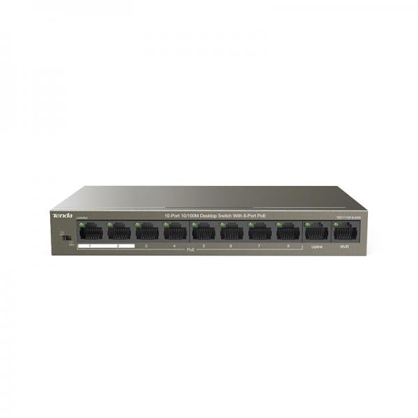 TENDA SWITCH 10 PORTE 10/100 POE (8 PORTE DATI/ALIMENTAZIONE+2 PORTE DATI), 63W [TEF1110P-8-63W]