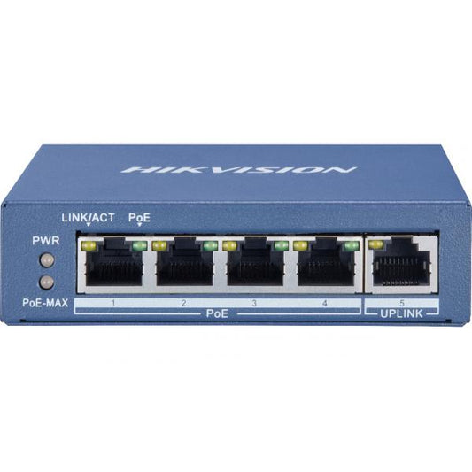 HIKVISION SWITCH 4 PORT GIGABIT UNMANAGED POE SWITCH 1 GIGABIT RJ45 UPLINK PORT, 802.3AF/AT, POE PO [DS-3E0505P-E/M]