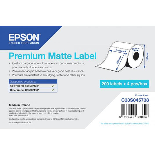 Epson Premium Matte Label - Die Cut Roll: 210mm x 297mm, 200 labels [C33S045738]