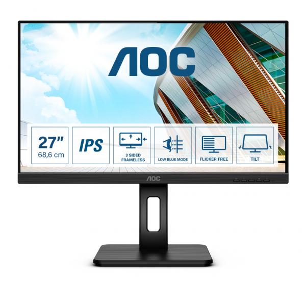 AOC MONITOR 27 LED IPS QHD 16:9 4MS 300 CDM, PIVOT, VGA/DP/HDMI, MULTIMEDIALE [Q27P2Q]