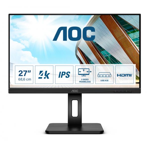 MONITOR AOC 27 LED IPS 4K UHD 16:9 350 CDM, USB-C, DP/HDMI, PIVOT, MULTIMEDIA [U27P2]