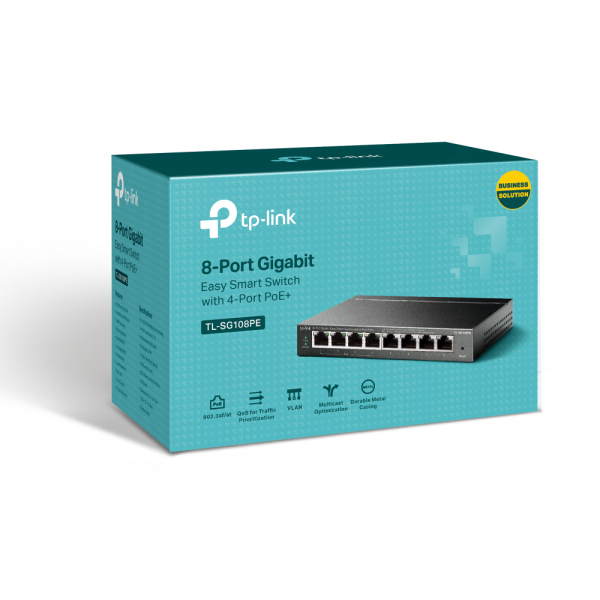 TP-Link TL-SG108PE switch di rete Gestito L2 Gigabit Ethernet (10/100/1000) Supporto Power over Ethernet (PoE) Nero [TL-SG108PE]