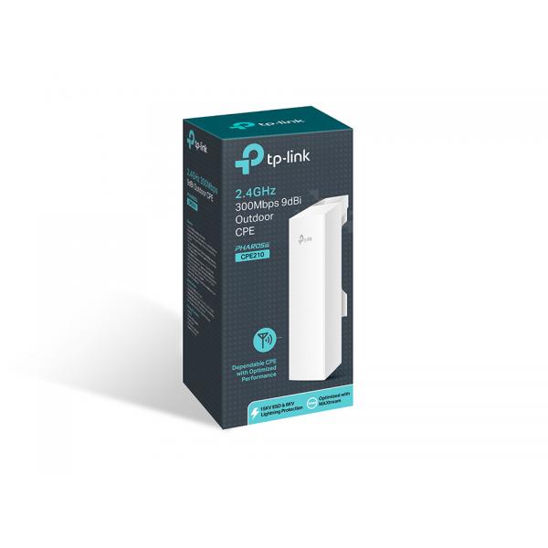 TP-Link 2.4GHz 300Mbps 9dBi Outdoor CPE 300 Mbit/s Bianco Supporto Power over Ethernet (PoE) [CPE210]