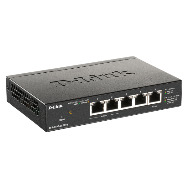 D-Link DGS-1100-05PDV2 switch di rete Gestito Gigabit Ethernet (10/100/1000) Supporto Power over Ethernet (PoE) Nero [DGS-1100-05PDV2]