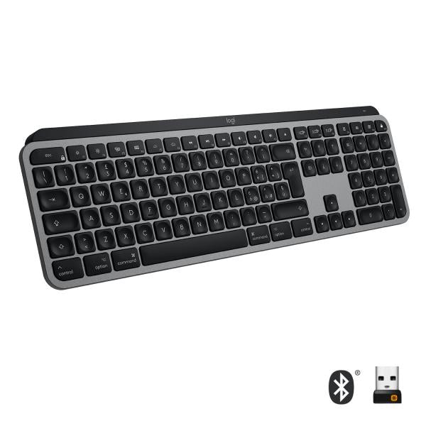 Logitech MX Keys Tastiera Wireless Illuminata Avanzata per Mac, Digitazione Tattile, Tasti Retroilluminati a LED, Bluetooth, USB-C, Batteria 10 giorni, Apple macOS, Struttura Metallica [920-009841]