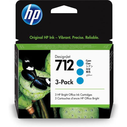 Paquete de 3 cartuchos de tinta cian originales HP DesignJet 712 de 29 ml [3ED77A]