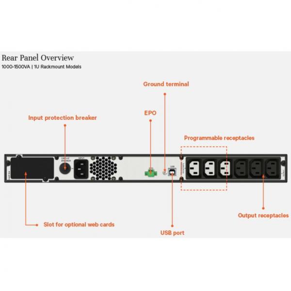 Vertiv Liebert UPS Edge 1000VA 900W 230V, 1U, Línea Interactiva, AVR, Montaje en Rack, Factor de Potencia 0.9 [EDGE-1000IRM1U]