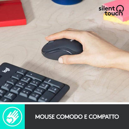 Logitech MK295 Kit Mouse e Tastiera Wireless  Tecnologia SilentTouch, Tastierino Numerico, Tasti Scelta Rapida, Tracciamento Ottico Avanzato, Ricevitore USB Nano, Senza Lag, Meno 90% di Rumore [920-009797]