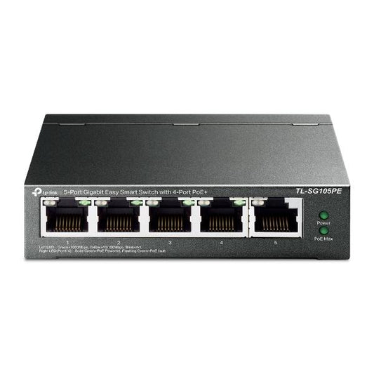 TP-Link TL-SG105PE switch di rete Gestito L2 Gigabit Ethernet (10/100/1000) Supporto Power over Ethernet (PoE) Nero [TL-SG105PE]