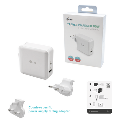 i-tec CHARGER-C60WTUK Caricabatterie per dispositivi mobili Bianco Interno [C31FLATDP60HZ]