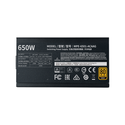 COOLER MASTER ALIMENTATORE MWE GOLD 650 V2 650W 80PLUS GOLD, 120MM FAN ACTIVE, PFC PSU, FULL MODULAR [MPE-6501-AFAAG-EU]