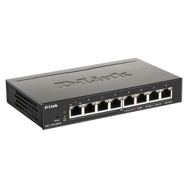 D-Link DGS-1100-08PV2 switch di rete Gestito L2/L3 Gigabit Ethernet (10/100/1000) Supporto Power over Ethernet (PoE) Nero [DGS-1100-08PV2]