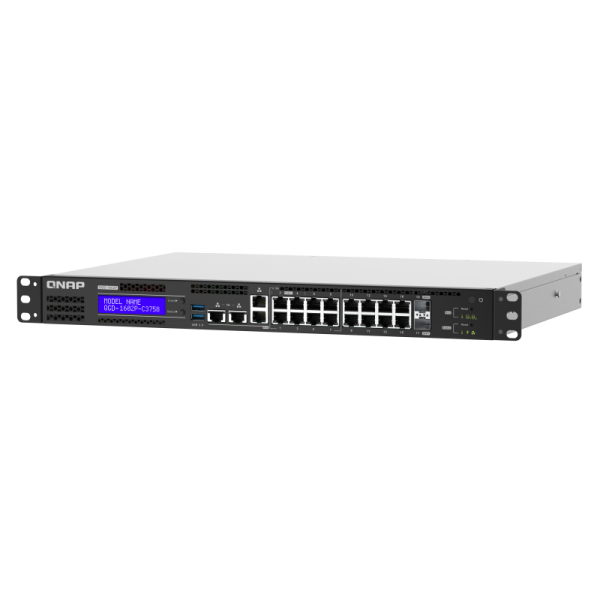 QNAP EDGE Guardian 1602P, 16 1GbE PoE ports with 2 RJ45 and SFP+ combo port., 418W toatl power comsumption, 370W PoE power budget, Intel CeleronJ4115, Equipped with QTS, 2 X 2.5" SSD/HDD, [QGD-1602P-C3558-8G]