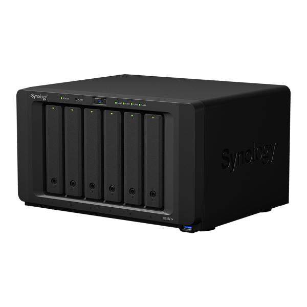 SYNOLOGY NAS TOWER 6BAY 2.5"/3.5" SSD/HDD SATA, 2xSSD NVME M.2 2280, AMD RYZENTM V1500B 4CORE 2.2 GHz, 4GB SODIMM DDR4 ECC (UP TO 32GB), 4x1GbE, 3xUSB 3.2, 2xESATA. SCALABILITA FINO A 16 UNITA CON 2xDX517 [DS1621+]