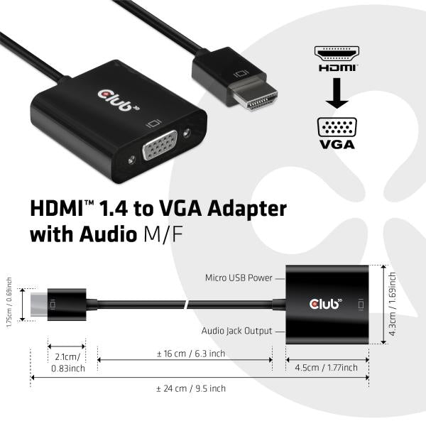 CLUB3D HDMI 1.4 TO VGA ACTIVE ADAPTER WITH AUDIO M/F [CAC-1302]