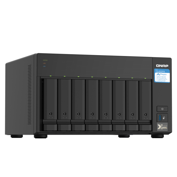 QNAP NAS TS-832PX-4G, 8 Bay NAS, AL324 64-bit quad-core 1.7GHz, 4GB DDR4 SODIMM RAM, 8 x 3.5"/ 2.5" drive slots, 2 x 10GbE SFP+ LAN, 2 x 2.5GbE LAN, 3 x USB 3.2 Gen1, 1 x PCIe 2.0 x2 slot TS [TS-832PX-4G]