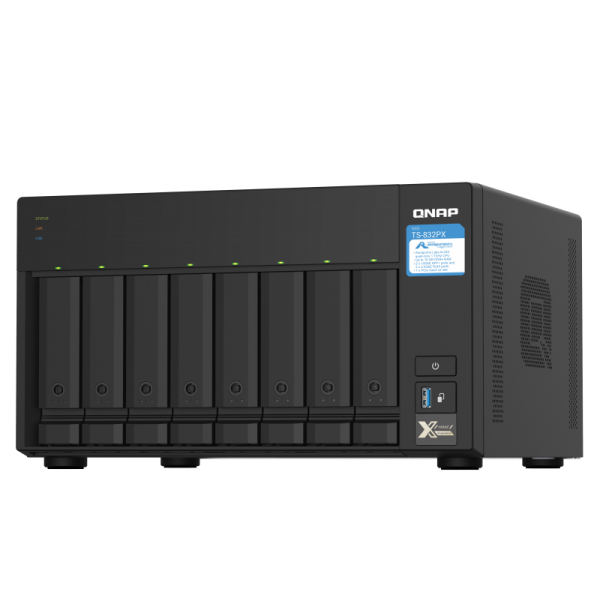 QNAP NAS TS-832PX-4G, 8 Bay NAS, AL324 64-bit quad-core 1.7GHz, 4GB DDR4 SODIMM RAM, 8 x 3.5"/ 2.5" drive slots, 2 x 10GbE SFP+ LAN, 2 x 2.5GbE LAN, 3 x USB 3.2 Gen1, 1 x PCIe 2.0 x2 slot TS [TS-832PX-4G]