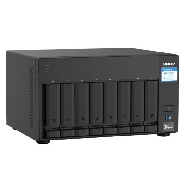 QNAP NAS TS-832PX-4G, 8 Bay NAS, AL324 64-bit quad-core 1.7GHz, 4GB DDR4 SODIMM RAM, 8 x 3.5"/ 2.5" drive slots, 2 x 10GbE SFP+ LAN, 2 x 2.5GbE LAN, 3 x USB 3.2 Gen1, 1 x PCIe 2.0 x2 slot TS [TS-832PX-4G]