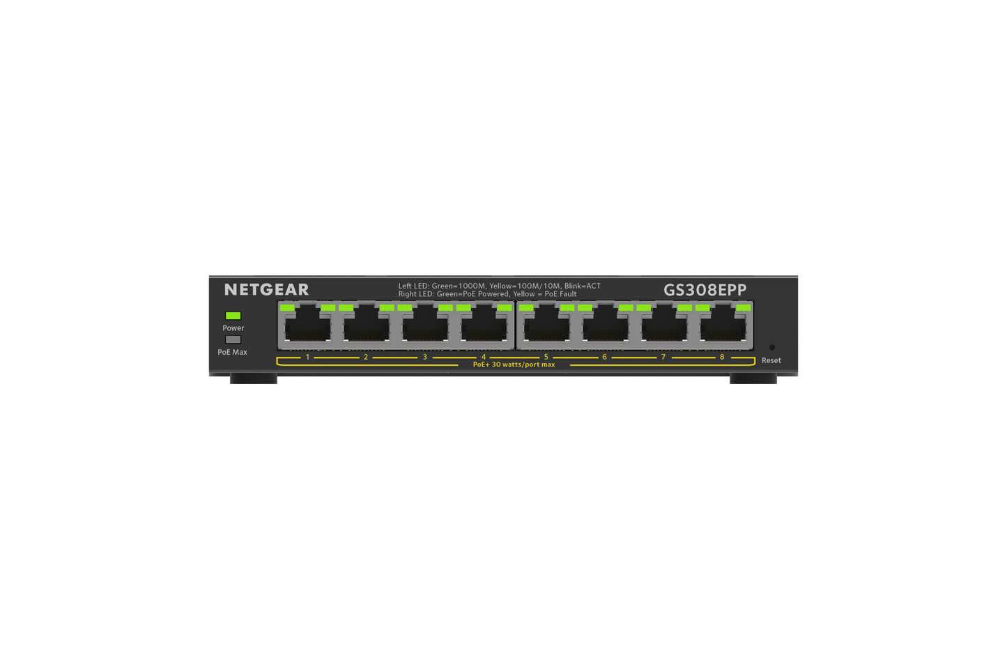 NETGEAR 8-Port Gigabit Ethernet High-Power PoE+ Plus Switch (GS308EPP) Gestito L2/L3 Gigabit Ethernet (10/100/1000) Supporto Power over Ethernet (PoE) Nero [GS308EPP-100PES]