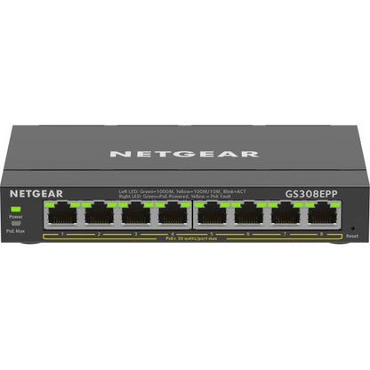 Conmutador NETGEAR Gigabit Ethernet PoE+ Plus de alta potencia de 8 puertos (GS308EPP) Gigabit Ethernet administrado L2/L3 (10/100/1000) Compatible con alimentación a través de Ethernet (PoE) Negro [GS308EPP-100PES] 