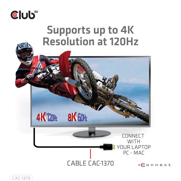 CLUB3D HDMI 2.1 MALE TO HDMI 2.1 MALE ULTRA HIGH SPEED 8K 60 HZ 4 K120 HZ 1M.5/ 4.928FT [CAC-1370]