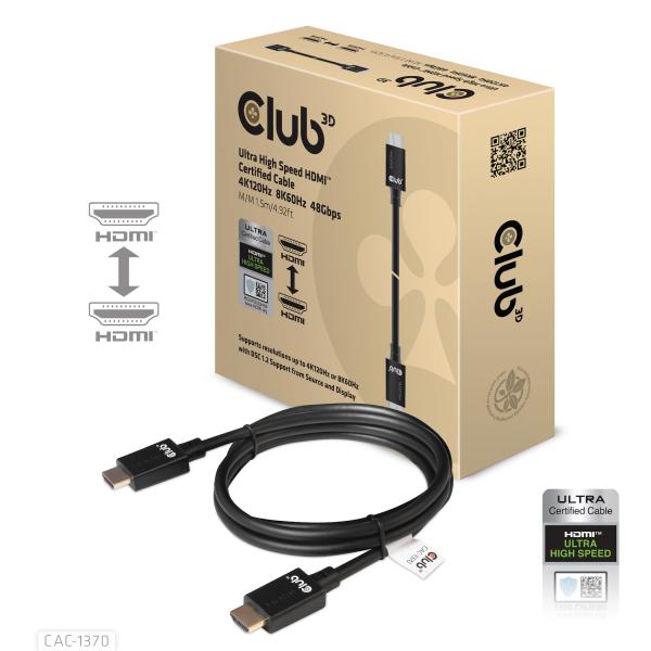 CLUB3D HDMI 2.1 MALE TO HDMI 2.1 MALE ULTRA HIGH SPEED 8K 60 HZ 4 K120 HZ 1M.5/ 4.928FT [CAC-1370]