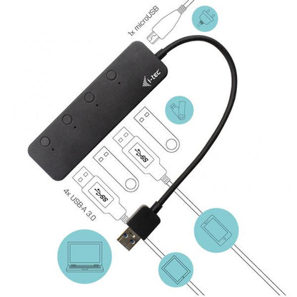 i-tec USB 3.0 Metal HUB 4 Port with individual On/Off Switches [U3CHARGEHUB4]