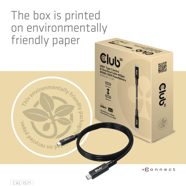 CLUB3D USB4 TYPE C GEN 3X2 BI DIRECTIONAL CABLE 40GBPS 8K60HZ 100W POWERDELIVERY M/M [CAC-1571]