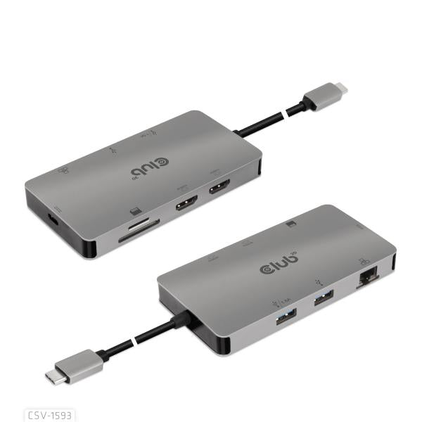 CLUB3D USB 3.2 GEN1 TYPE-C 8-IN-1 HUB WITH 2X HDMI, 2X USB-A, RJ45, SD/MICRO SD CARD SLOTS AND USB [CSV-1593]