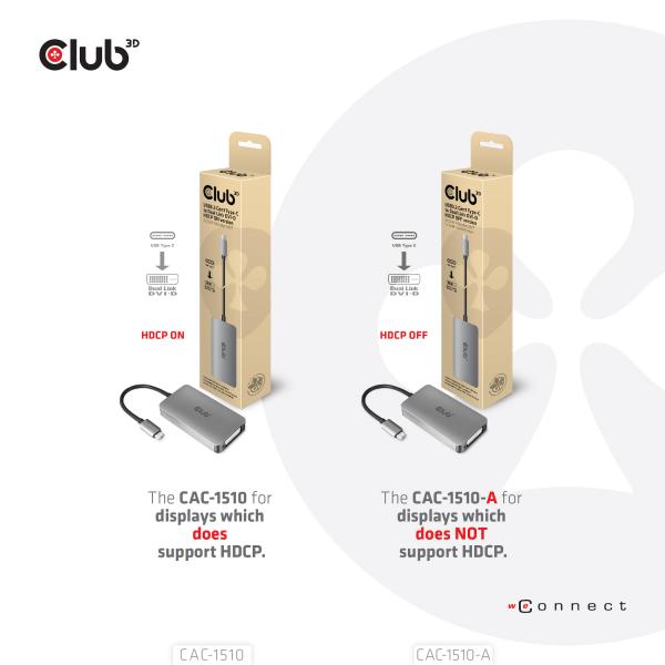 CLUB3D USB TYPE C TO DVI I DUAL LINK SUPPORTS 4K30HZ RESOLUTIONS - HDCP OFF [CAC-1510-A] 