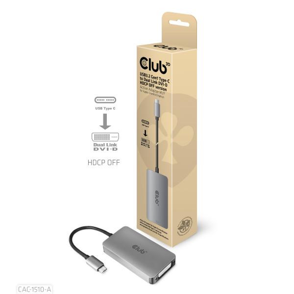 CLUB3D USB TYPE C TO DVI I DUAL LINK SUPPORTS 4K30HZ RESOLUTIONS - HDCP OFF [CAC-1510-A] 