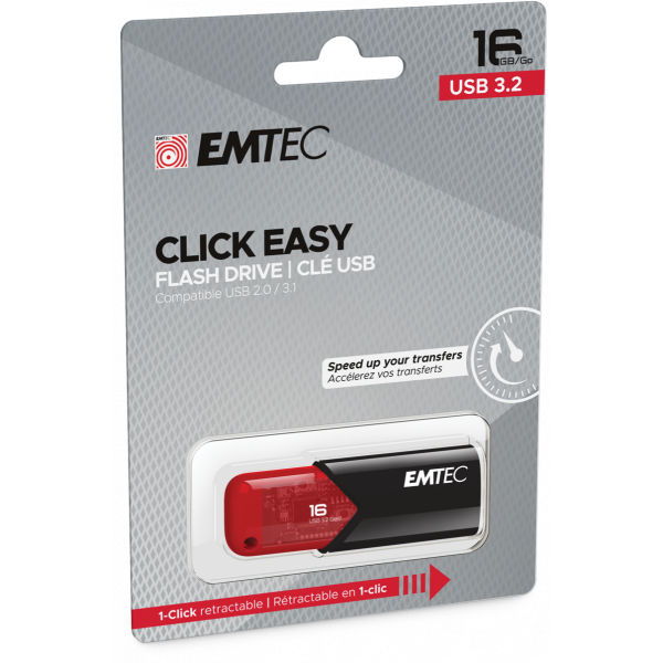 Emtec Click Easy unità flash USB 16 GB USB tipo A 3.2 Gen 2 (3.1 Gen 2) Nero, Rosso [ECMMD16GB113]