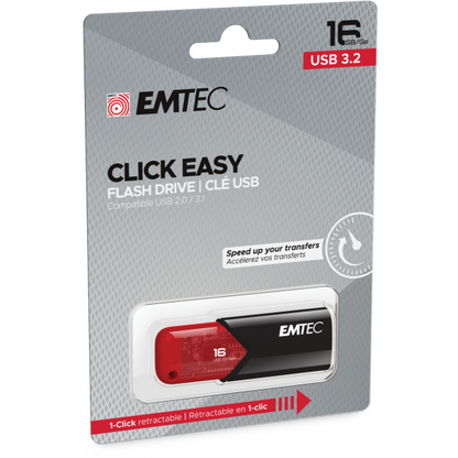 Emtec Click Easy unità flash USB 16 GB USB tipo A 3.2 Gen 2 (3.1 Gen 2) Nero, Rosso [ECMMD16GB113]