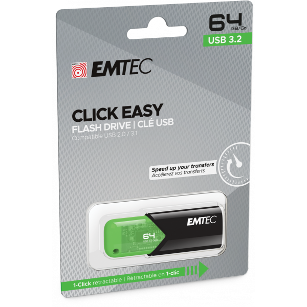 Emtec Click Easy unità flash USB 64 GB USB tipo A 3.2 Gen 1 (3.1 Gen 1) Nero, Verde [ECMMD64GB113]