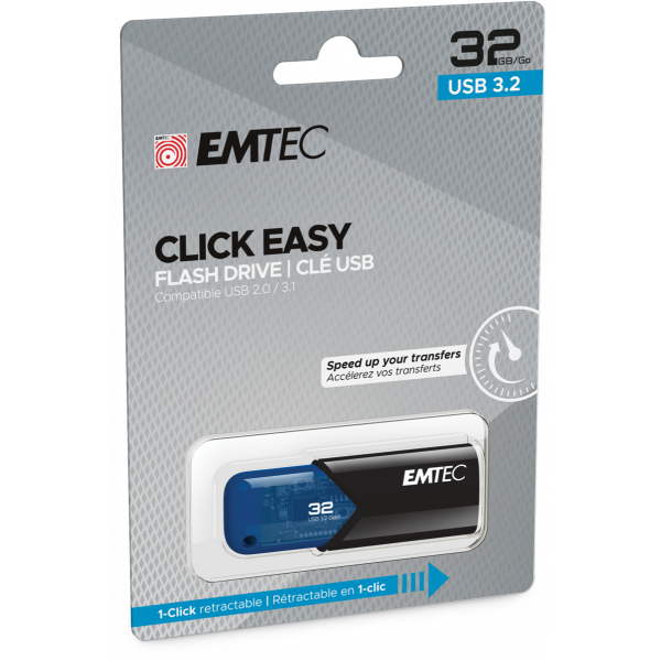 Emtec B110 Click Easy 3.2 USB Flash Drive 32 GB USB Type A 3.2 Gen 2 (3.1 Gen 2) Black, Blue [ECMMD32GB113] 