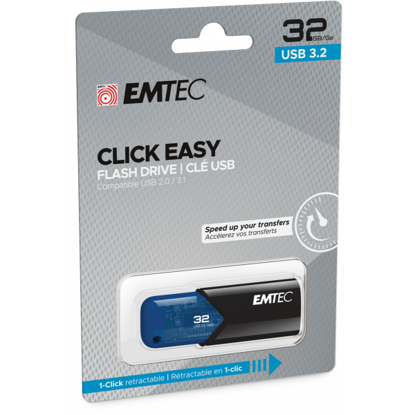 Emtec B110 Click Easy 3.2 unità flash USB 32 GB USB tipo A 3.2 Gen 2 (3.1 Gen 2) Nero, Blu [ECMMD32GB113]