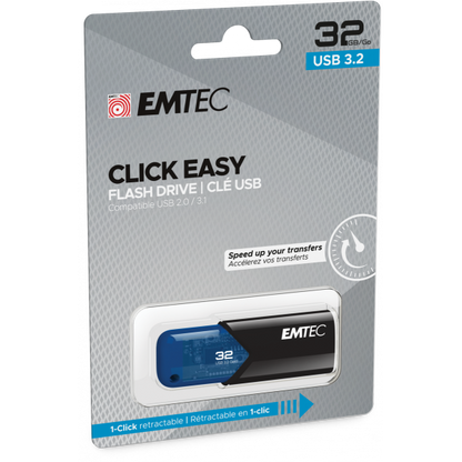 Emtec B110 Click Easy 3.2 unità flash USB 32 GB USB tipo A 3.2 Gen 2 (3.1 Gen 2) Nero, Blu [ECMMD32GB113]