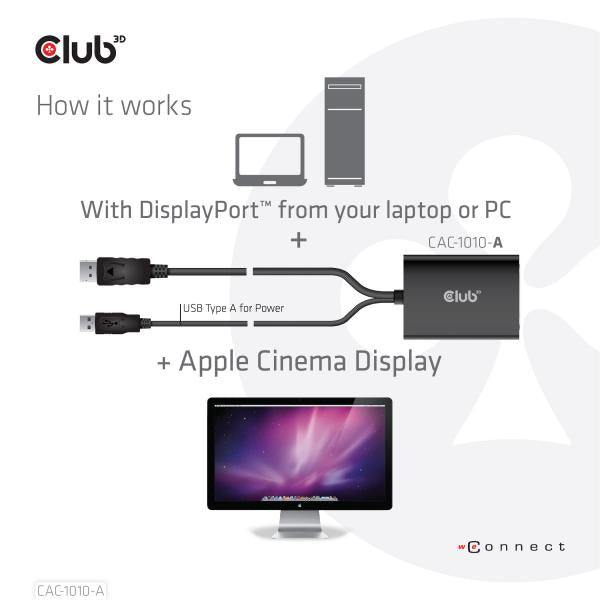 CLUB3D DISPLAYPORT TO DUAL LINK DVI-D HDCP OFF version Active Adapter M/F for APPLE CINEMA DISPLAYS [CAC-1010-A]