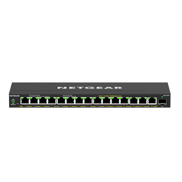 NETGEAR GS316EP-100PES switch de red Gestionado Gigabit Ethernet (10/100/1000) Soporte Alimentación a través de Ethernet (PoE) Negro [GS316EP-100PES] 