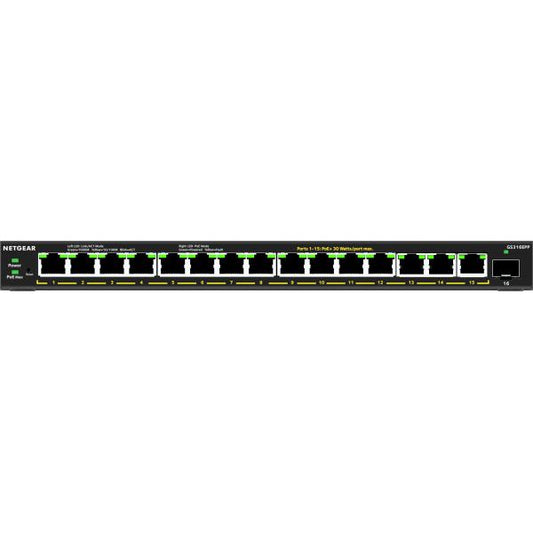 NETGEAR Conmutador Gigabit Ethernet Plus PoE+ de alta potencia de 16 puertos (231 W) con 1 puerto SFP (GS316EPP) Gigabit Ethernet administrado (10/100/1000) Compatible con alimentación a través de Ethernet (PoE) Negro [GS316EPP-100PES] 