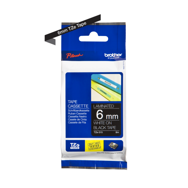 CINTA LAMINADA BROTHER 6MM (8M) BLANCO/NEGRO [TZE315]