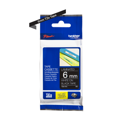 CINTA LAMINADA BROTHER 6MM (8M) BLANCO/NEGRO [TZE315]